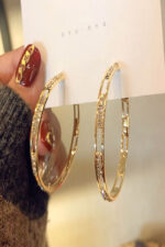 RHINESTONES HOOP EARRINGS WITH SILVER NEEDLE GOLD - Image 2