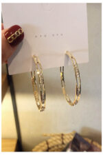 RHINESTONES HOOP EARRINGS WITH SILVER NEEDLE GOLD - Image 6