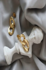 STAINLESS STEEL CHAIN EARRINGS GOLD - Image 4