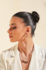 LEATHER WOVEN C SHAPE EAR HOOP WITH SILVER NEEDLE