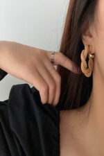 LEATHER WOVEN C SHAPE EAR HOOP WITH SILVER NEEDLE - Image 5