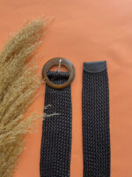 WOOVEN BELT WITH WOODEN BUCKLE BLACK