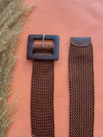 WOOVEN BELT WITH WOODEN BUCKLE BROWN