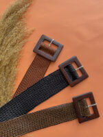 WOOVEN BELT WITH WOODEN BUCKLE BROWN/BLACK - Image 3