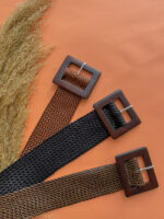 WOOVEN BELT WITH WOODEN BUCKLE BROWN - Image 3