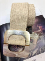 SQUARE BUCKLE STRAW BELT BEIGE