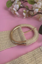 OVAL BUCKLE STRAW BELT BEIGE - Image 3