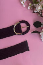 OVAL BUCKLE STRAW BELT BLACK - Image 5