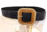 SQUARE WOODEN BUCKLE STRAW BELT BLACK