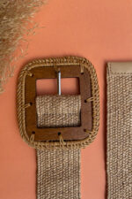 WOODEN SQUARE  BUCKLE STRAW BELT NATURAL - Image 2