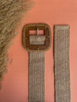 WOODEN SQUARE  BUCKLE STRAW BELT NATURAL - Image 4