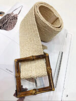 BAMBOO BUCKLE STRAW BELT BEIGE