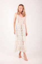 LYDIA SLEEVELESS DRESS WITH LACE HEM BEIGE