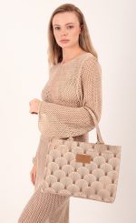 WOVEN TOTE BAG SHELL PRINT BEIGE 41.5X35CM