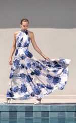 HALTER NECK MAXI DRESS WITH BLUE PRINTS