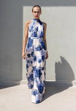 HALTER NECK MAXI DRESS WITH BLUE PRINTS - Image 3