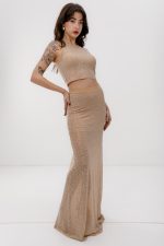 SET OF TOP AND SKIRT IN EMBELLISHED MESH