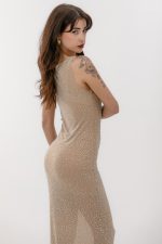 CRYSTAL EMBELLISHED DRESS NUDE - Image 3