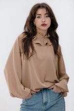 HIGH FRILLED COLAR BLOUSE BEIGE