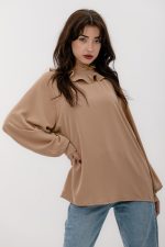 HIGH FRILLED COLAR BLOUSE BEIGE - Image 2