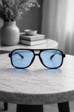 AVIATOR PLASTIC FRAME SUNGLASSES BLUE LENSE - Image 2