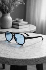 AVIATOR PLASTIC FRAME SUNGLASSES BLUE LENSE - Image 3