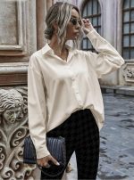 SATIN STYLE FABRIC SHIRT IN CHAMPAIGN BEIGE