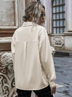 SATIN STYLE FABRIC SHIRT IN CHAMPAIGN BEIGE - Image 2
