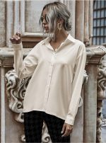 SATIN STYLE FABRIC SHIRT IN CHAMPAIGN BEIGE - Image 3