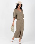 FREYA LINEN TOP KHAKI - Image 3