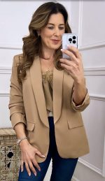 BLAZER WITH RUSHED SLEEVES CAMEL - Image 2
