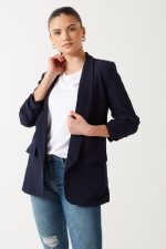 PLUS SIZE BLAZER WITH RUSHED SLEEVES NAVY - Image 2