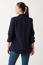 PLUS SIZE BLAZER WITH RUSHED SLEEVES NAVY - Image 3