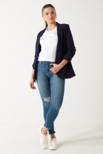 PLUS SIZE BLAZER WITH RUSHED SLEEVES NAVY - Image 5