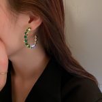 HOOP EARRINGS WITH SILVER NEEDLE GREEN - Image 2