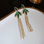 SILVER NEEDLE EMERALD TASSEL EARRINGS