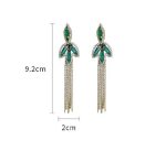 SILVER NEEDLE EMERALD TASSEL EARRINGS - Image 4