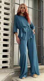 CO-ORDS TOP AND WIDE LEG TROUSERS AZZURRO