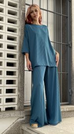 CO-ORDS TOP AND WIDE LEG TROUSERS AZZURRO - Image 2