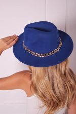 FEDORA HAT WITH CHAIN DETAIL BLUE SAX