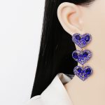 RHINESTONE DIAMANTE HEART EARRINGS BLUE - Image 2