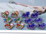RHINESTONE DIAMANTE HEART EARRINGS BLUE - Image 5