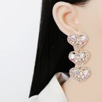 RHINESTONE DIAMANTE HEART EARRINGS GOLD - Image 2