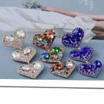RHINESTONE DIAMANTE HEART EARRINGS GOLD - Image 5