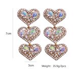RHINESTONE DIAMANTE HEART EARRINGS GOLD - Image 6