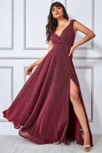CROSS OVER SLEEVELESS MAXI DRESS WITH SPLIT WINE