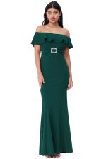FRILLED BARDOT MAXI DRESS WITH DIAMANTE TRIM EMERALD