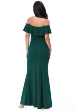 FRILLED BARDOT MAXI DRESS WITH DIAMANTE TRIM EMERALD - Image 2
