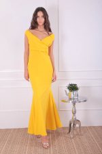 PLEATED WRAP HEM FRILL MAXI DRESS YELLOW