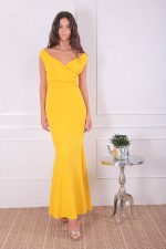 PLEATED WRAP HEM FRILL MAXI DRESS YELLOW - Image 2